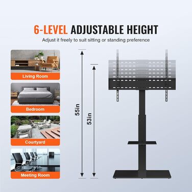 Стійка для телевізора VEVOR поворотна підлогова 32-85 дюймів, регульована по висоті, з міцною скляною основою, чорна