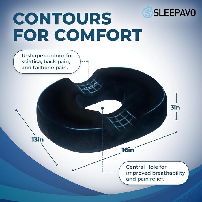 Подушка для сидіння Sleepavo Donut - для полегшення болю при геморої, тріщинах, ішіасі та пролежнях