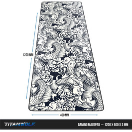 Килимок для миші Titanwolf XXXL 1500x800 мм - великий формат, гумовий, антиковзаючий, для геймінгу, з дизайном Koi Tattoo