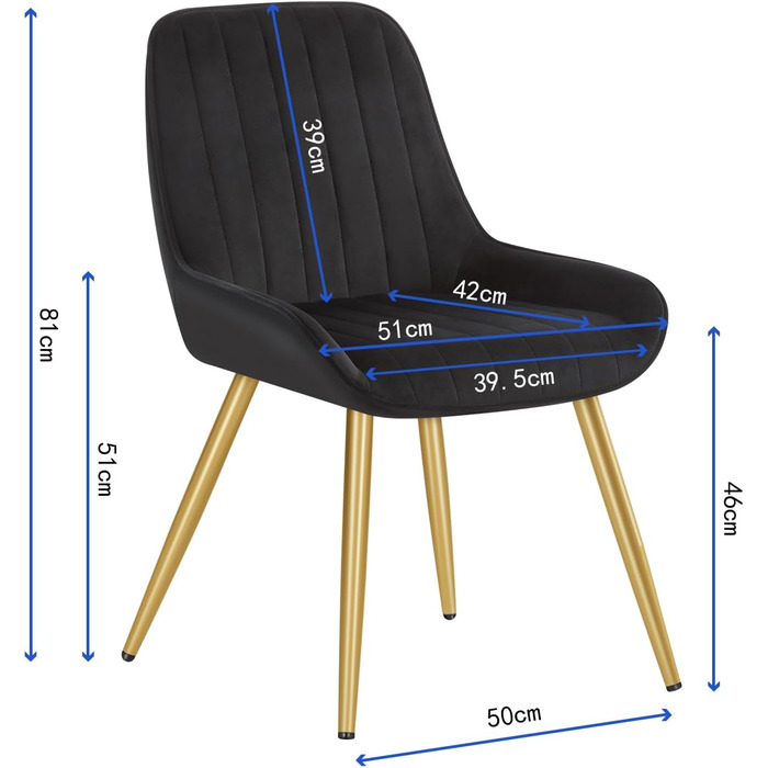 Набір з 4-х стільців Lestarain для їдальні, вітальні, кухні. Ретро стільці з м'яким сидінням (велюр, чорний), металеві ніжки, до 150 кг.