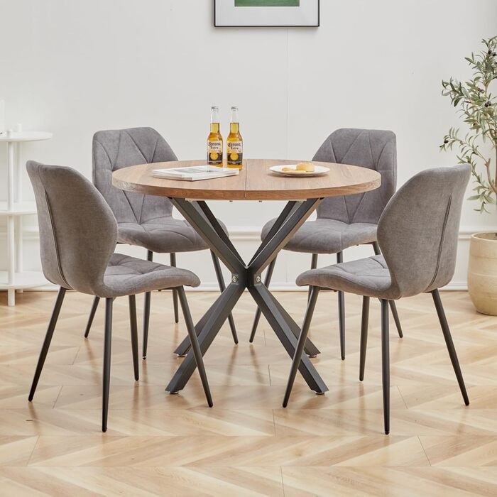 Стільці для їдальні GrandCA HOME, оббиті, скандинавський стиль, метал, ромбоподібні подушки, сірі (2 шт.)