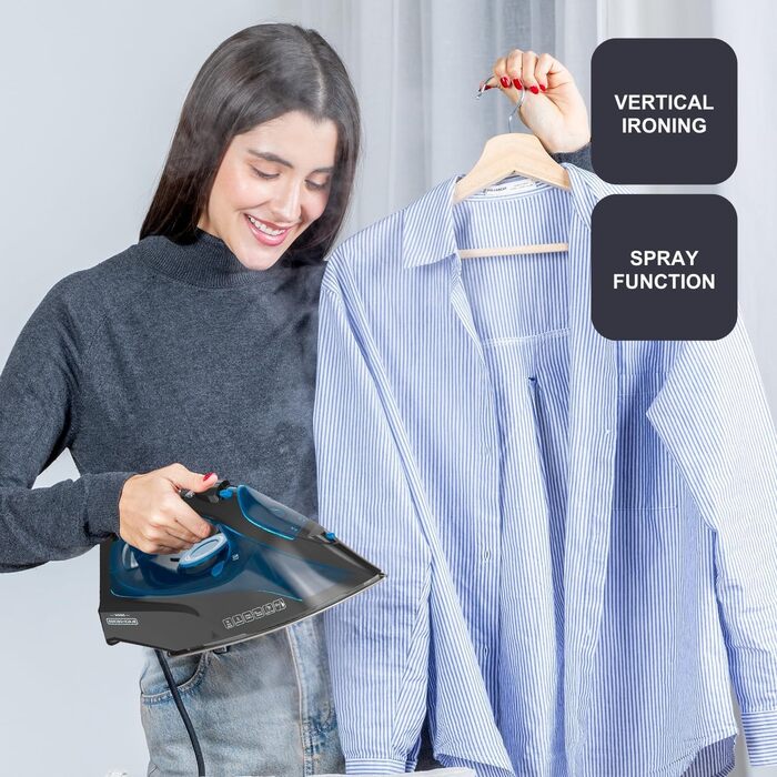 Праска з парою BLACK+DECKER BXIR2605E | 2600W | Потужний паровий удар 170 г/хв | Безперервний струмінь пари 40 г/хв | Нержавіюча сталь, захист від накипу, самоочищення | Ефективно видаляє віруси та бактерії