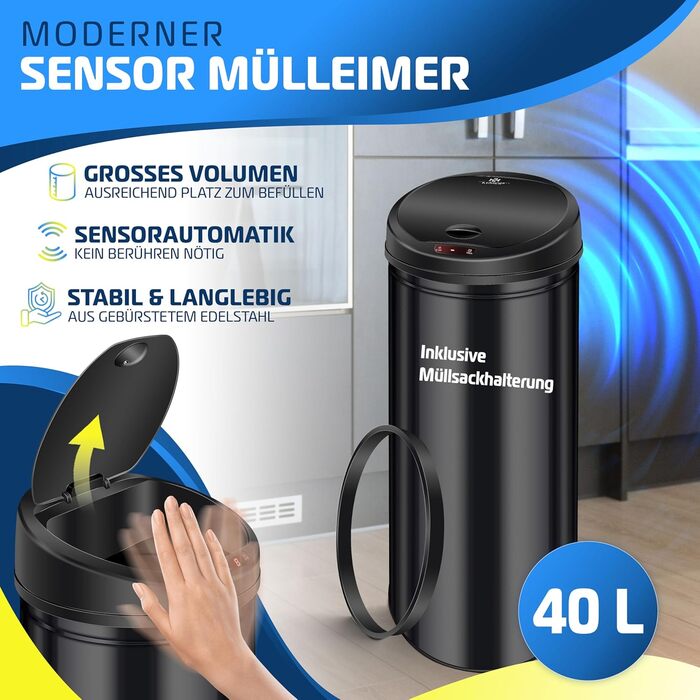 Сміттєвий бак KESSER Sensor з автоматичним відкриванням, 56 л, нержавіюча сталь, білий