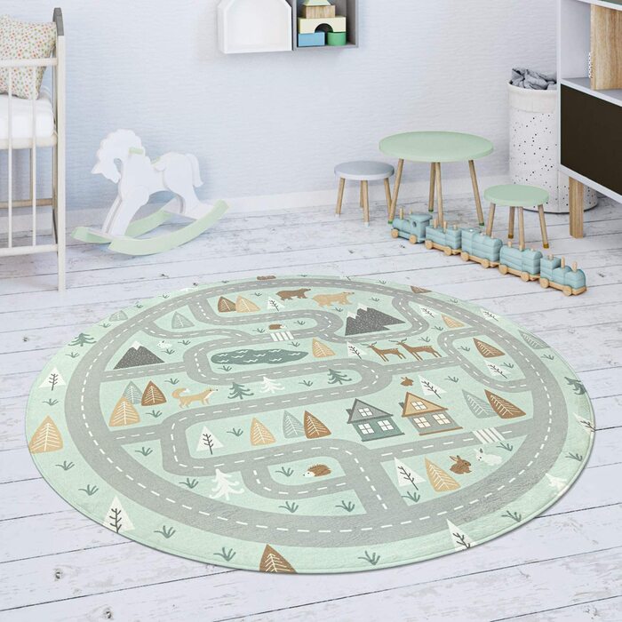 Дитячий килимок Килимок Дитяча кімната Нековзний сучасний вуличний ведмідь Лосі Дерева зелено-сірі, Розмір 80x150 см 80 x 150 см