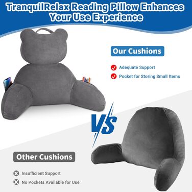 Подушка для читання TranquilRelax з кишенею для спини, велика подушка для сидіння в ліжку для дорослих, подушка для читання/відпочинку