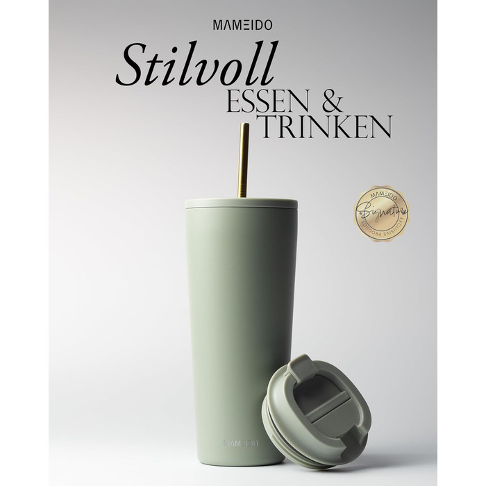Термокружка MAMEIDO з соломкою 700 мл, з кришкою та соломкою з нержавіючої сталі, подвійні стінки, ізольована, не протікає, для кави з собою (Desert Sage) 700 мл Desert Sage