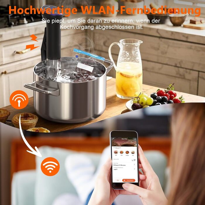 Sous Vide занурювальний кухонний термостат Karienvir 1400W з LCD-дисплеєм, Wi-Fi, IPX7, таймером, фіолетовий