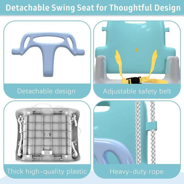 Дитяча гойдалка-шезлонґ 3-в-1 для дому та вулиці з металевим каркасом, 6 місяців - 10 років (світло-зелений)