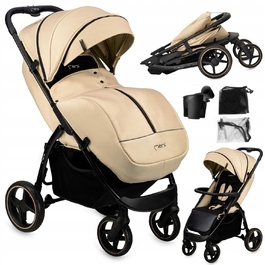 Дитячий візок-прогулянка MoMi Miya, бежевий (до 22 кг) – колеса EVA, повний комплект аксесуарів