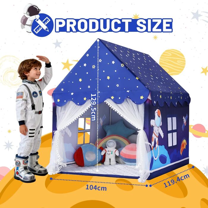 Дитяче намет-будиночок Wilwolfer з килимком для малюків: Принцесин будиночок для дівчаток та хлопчиків - Великий намет для гри в приміщенні та на вулиці - Ідеальна іграшка для дітей (Блакитний з килимком)