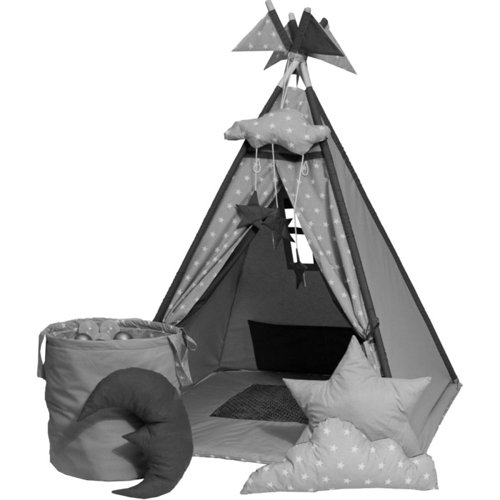 Намет-Тіпі для дітей з килимком, подушкою та м'ячами - ігровий намет у дитячу кімнату (Сірий)
