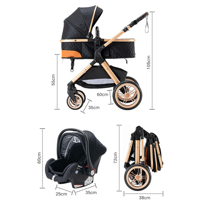 Дитяча коляска YAZOCO 3 в 1: Buggy, Babybett, Комплект. Легка складна коляска для новонароджених з алюмінієвим каркасом (5 Creme)