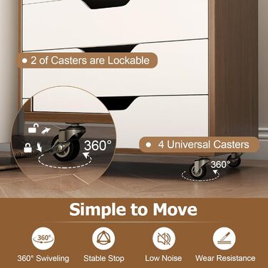 Роликовий контейнер GIANTEX з 5 шухлядами, комод на колесах під стіл, офісний шафчик для документів (білий, 49 x 40 x 87 см)