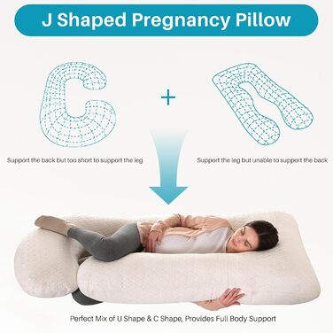 Подушка для вагітних GKXLH - J-подібна подушка для підтримки спини, живота та стегон, для комфортного сну, знімний чохол