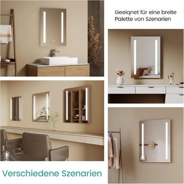 Дзеркало для ванної кімнати EMKE з підсвічуванням 60x80 см, 2 кольори світла, антизапарник, IP44, LED, сенсорний вимикач