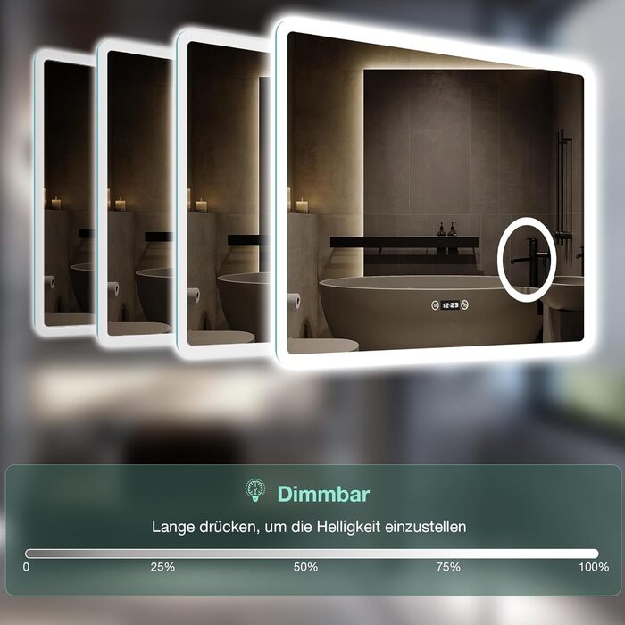 Дзеркало для ванної кімнати з LED-підсвічуванням GIMBELEN 80x60 см, прямокутне, сенсорне управління, регульована яскравість, 3 кольори світла, антизапарник, для вертикального/горизонтального монтажу