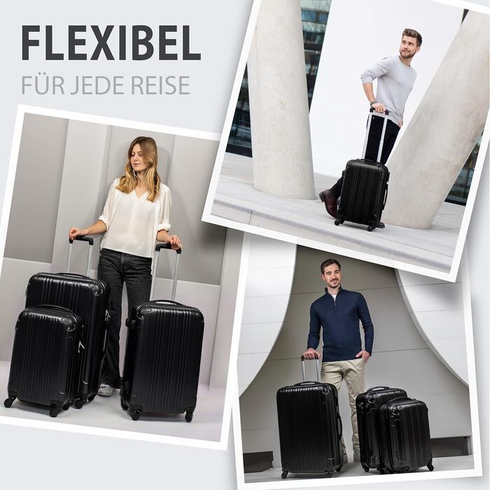 Набір дорожніх валіз FERGÉ QUÉBEC з ABS-пластику, 3 предмети (ручна поклажа, L, XL), чорний