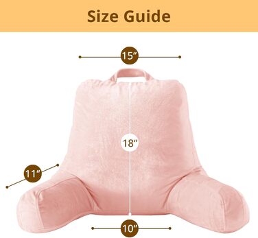 Підкуштунок Sasttie для читання з велюровою спинкою, подушка для підтримки спини для дорослих, з підлокітниками для читання на ліжку, дивані, підлозі, в гуртожитку, аксесуар для читання, персиковий, 18 дюймів, персиковий рожевий