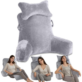 Лежак для читання в ліжко, 90 x 80 см (ДxВ) XXL подушка для спини, диван для дорослих з підлокітниками та знімною подушкою для шиї, спинка для читання з кишенею для ліжка, дивану, підлоги та стільця, світло-сірий Лежак для читання в ліжко, 90 x 80 см (ДxВ) XXL подушка для спини, диван для дорослих з підлокітниками та знімною подушкою для шиї, спинка для читання з кишенею для ліжка, дивану, підлоги та стільця, світло-сірий