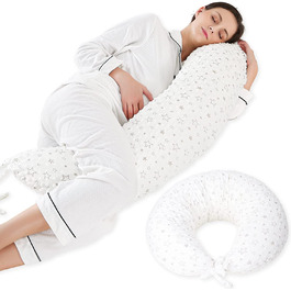 Подушка для вагітних DancesCat 170 см,подушка для зберігання, подушка для годування XXL, подушка для сну на боці зі стирається оксамитовим чохлом-зручна подушка для дорослих, Подушка для новонароджених, подушка для вагітних Біла Зірка