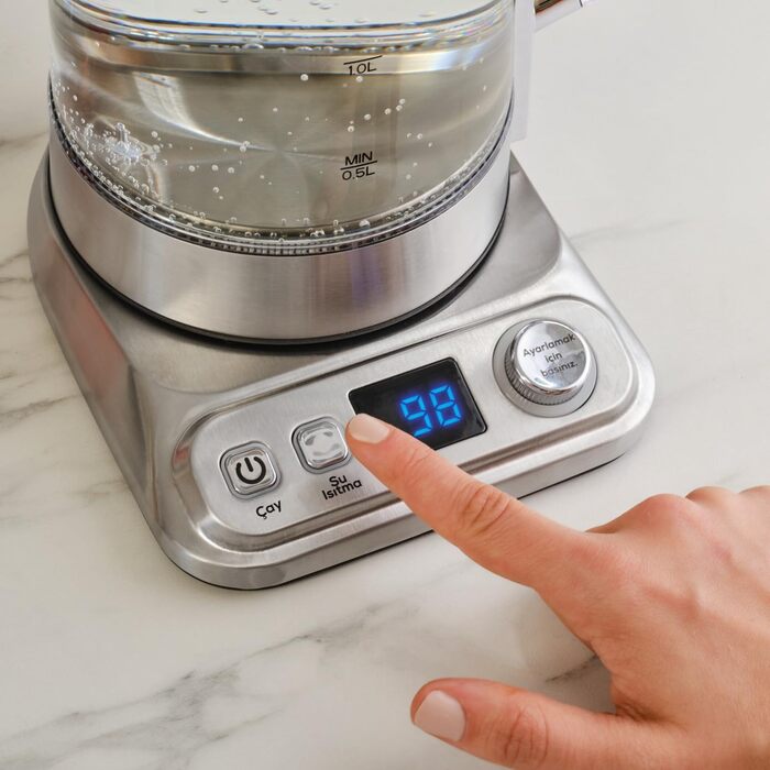 Електричний чайник та заварник Karaca X Refika XL з автоматичним регулюванням температури, 2л, 0.8л, 2200W, хром