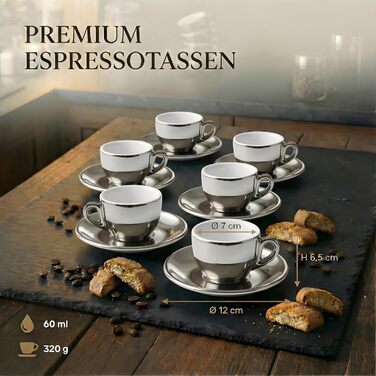 Набір кавових чашок Капучіно 6 шт. з підставками, білі, італійський стиль, 60 мл