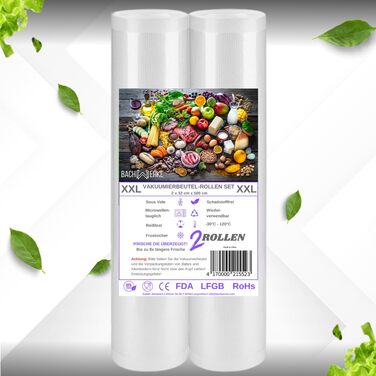 Вакууматор для продуктів BACHWERKE з шириною шва 32 см, вакуумний пакувальник з запасним різаком, рулоном плівки та 10 пакетами XXL