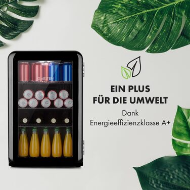 Міні-холодильник Klarstein з дверцятами зі скла, 48 л, для кімнати та офісу, з висувною полицею, тихий, 0-10°C, чорний