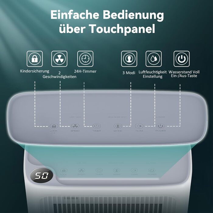 Електричний осушувач повітря Leenon 16L для підвалу, квартири, ванної кімнати. Тиха робота 36dB, режим сну, таймер 24H, сушка білизни, автоматичний перезапуск, 35м²