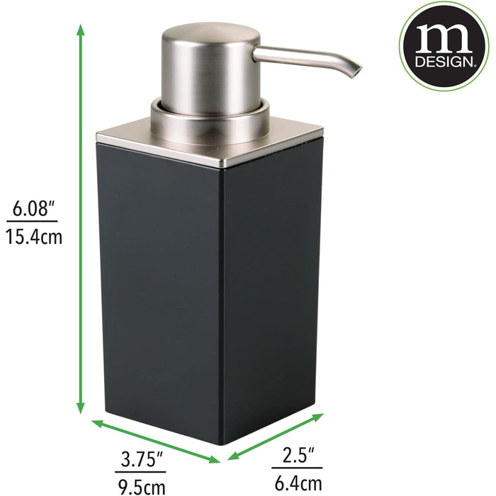 Набір з 2 багаторазових дозаторів для мила ємність 296 мл особливо легко дозувати елегантний дозатор мила з помпою або лосьйон із пластику чорний/сріблястий, чорний/матовий сріблястий