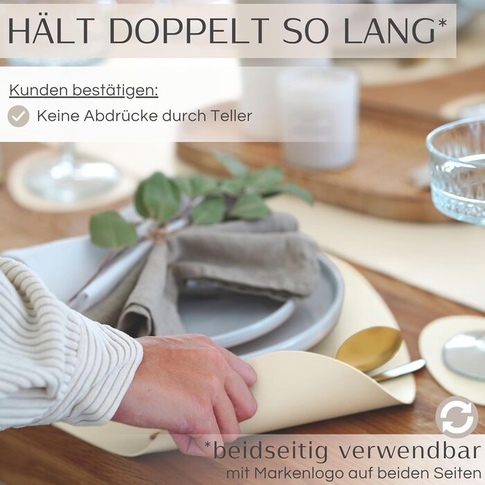 Набір Mahewa® з 6 преміум-підставників для столу з екошкіри, 6 шт. - підставки під тарілки, миються та водонепроникні, підставка під тарілки з імітацією шкіри (крем-бежевий, овальна з тримачем)