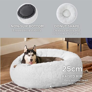 Лежак для собак Bedsure Donut XXL - Ø 115 см, пухнастий, миється (Д 91 x Ш 91 x В 25 см, світло-сірий)