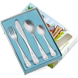 Набір дитячого столового прибору Maverton Kinderbesteck Set з гравіюванням - 4 предмети. Ідеальний подарунок для дітей від 3 років. З нержавіючої сталі, придатний для миття в посудомийній машині.