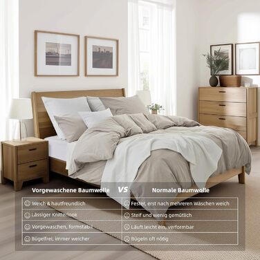 Бетліняна постільна ковдра 200x220 з бавовни бежевого кольору, супер м'яка, 100% бавовна, попередньо випрана, з льоноподібною текстурою, сертифікат ÖKO-TEX, комплект постільної білизни 200x220 + 2 наволочки 80x80 з блискавкою