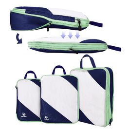 Набір компресійних органайзерів для одягу AiQInu (5 шт), ультралегкі сумки для пакування в подорожі з мішком для взуття та білизни, темно-синій