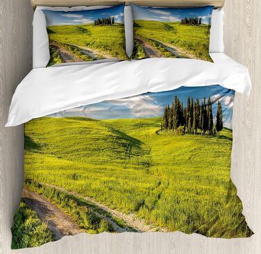 Набір підковдр ABAKUHAUS Tuscany для односпальних ліжок, Tuscany Wild Display, Захист від кліщів Алергіки, що підходить з наволочкою, (230 x 220 см - 70 x 50 см, небесно-блакитний папороть-зелений)
