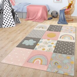 Домашній килим для дитячої кімнати TT, дитячий килим з малюнком райдужних хмар, сіро-рожево-кремовий (133 см в квадраті, Різнокольоровий)
