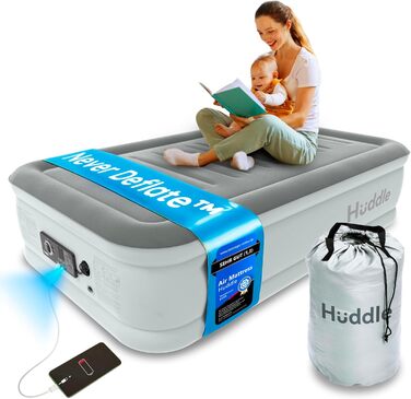 Huddle® Luxury Never Deflate - Розкішне надувне ліжко Never Deflate з запатентованою технологією Dual-Pump-SlumberGuard™ | Надувна матрац з вбудованим насосом | Зручне надувне ліжко (одиночне)