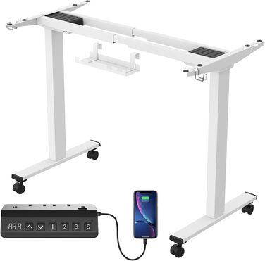Регульований стіл JUMMICO з міцним підйомним механізмом (2 мотори, 3 пам'яті) 100x140 см, білий