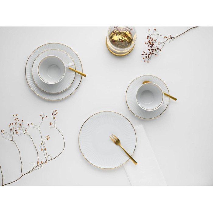 CreaTable Серія Valencia Pastell: 18-частинний кавовий сервіз на 6 осіб з порцеляни, Made in Europe (кремовий, блакитний, зелений)