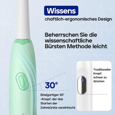 Електрична зубна щітка Seago SG-2316 (зелена) з 10 насадками, тиха, для подорожей, з тримачем та кейсом, ультразвукова, акумулятор 60 днів, таймер для дорослих
