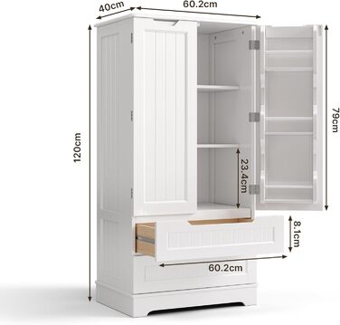 Високий шкаф Bealife для кухні, буфе́т з 2 шухлядами та 2 дверцятами, білий. Підходить для кухні, їдальні та вітальні.