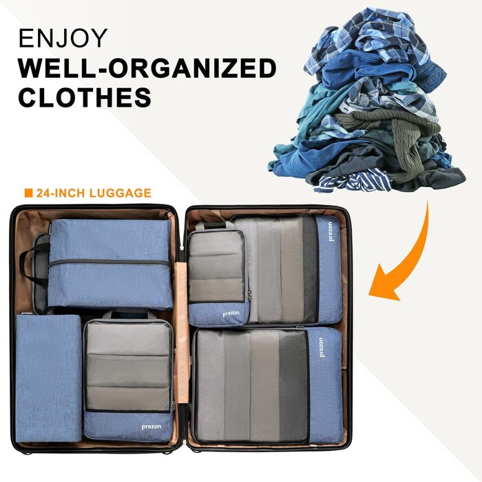 Набір компресійних органайзерів для одягу в подорожі (6 шт), стискаючі пакувальні куби для валізи та рюкзака, синій колір