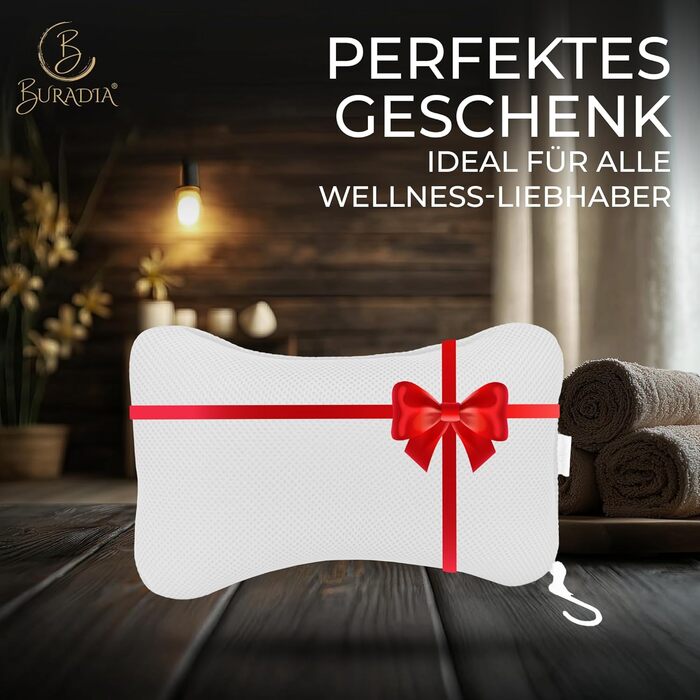 Подушка для ванни з сіткою для прання - Максимальний комфорт та розслаблення з новітньою технологією Air Mesh - Подушка для ванни з 4 міцними присосками - Підтримка шиї/голови (Білий)