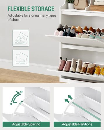 Шафа для взуття Hzuaneri з 2 дверцятами, 4 відділеннями, регульована, на 16 пар, для прихожого, передпокою, гардеробу, біла, 80 x 24.5 x 124.5 см, SR45303X