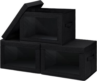 Ящики для зберігання DIM J 3 шт. з кришками, складаний ящик для зберігання з прозорим вікном, тканинна корзина для зберігання з ручками, органайзер для одягу, іграшок ,книг (чорний)