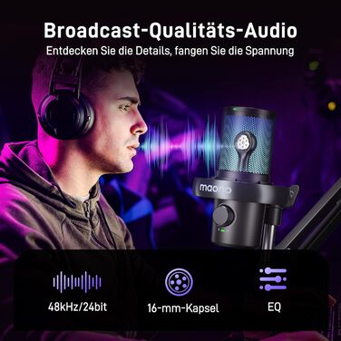 Мікрофон MAONO DM40 Pro бездротовий для ПК з RGB підсвіткою та ШІ-зміною голосу, шумозаглушення, для геймінгу, подкастингу та стрімінгу (чорний)