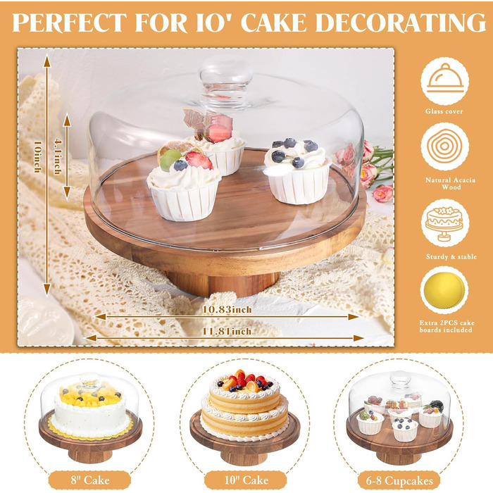 Дерев'яна підставка для тортів з кришкою, 30 см, поворотна, для випічки та декорування