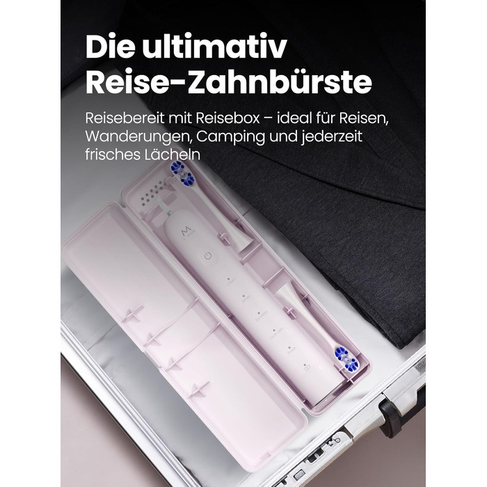 Електрична зубна щітка для дорослих B10PRO-Rosa, 5 режимів, 48000 VPM, IPX8, акумулятор 180 днів, таймер, 4 насадки, чохол