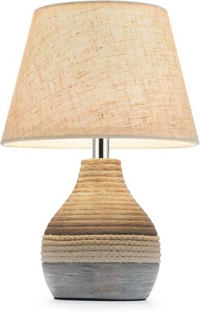 INTELIVE Бездротова керамічна настільна лампа з таймером, димером, лляним абажуром та пультом дистанційного керування. Акумуляторна, сучасний дизайн Mid Century.